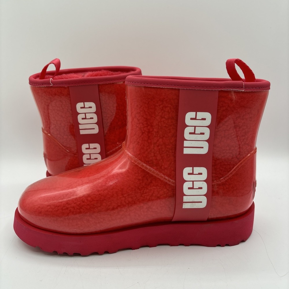 UGG Classic Clear Mini Plush Hibiscus Pink Boots Women's Size 6 Wool Blend - Picture 5 of 11